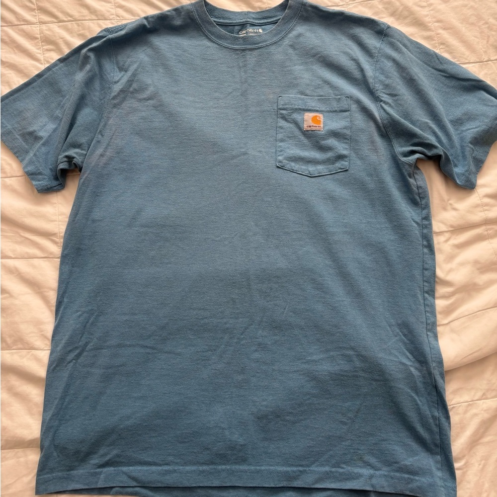 Carhartt Men's Short Sleeve Pocket Tees in Light Blue, Dark Heather, Gray